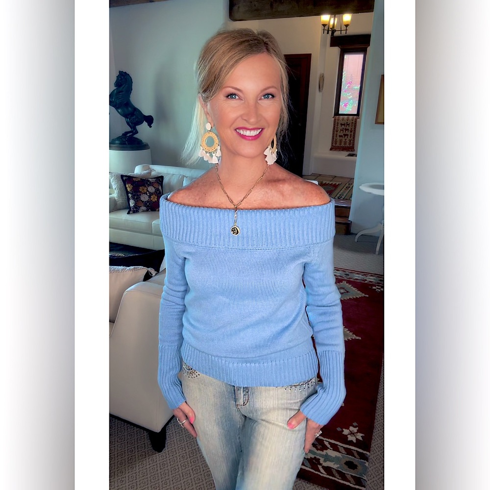 Amazon Sky Blue Off-the-Shoulder Sweater